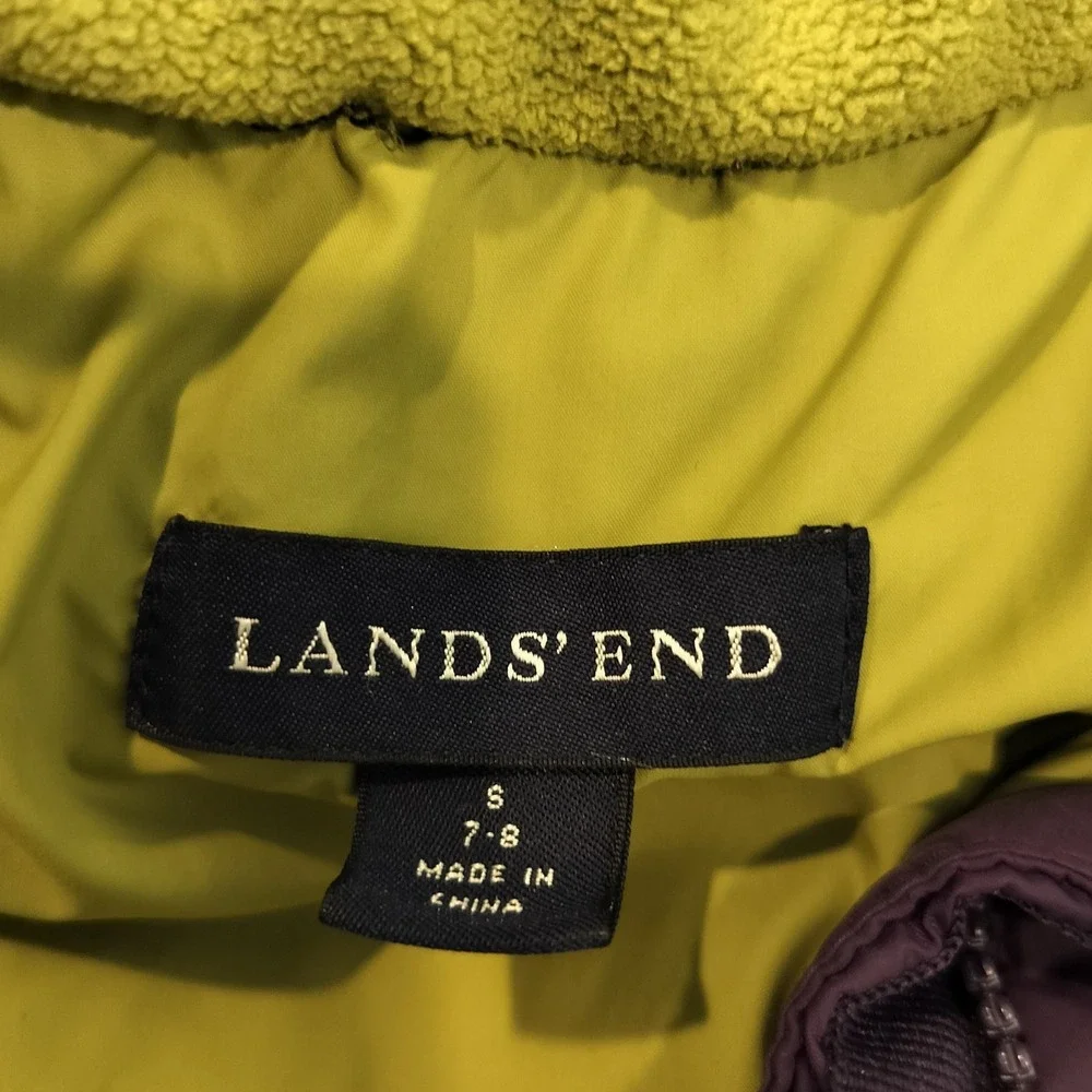 Lands' End Down Puffer Jacket S 7-8 Kids Girls Quilted Fleece Lined Winter